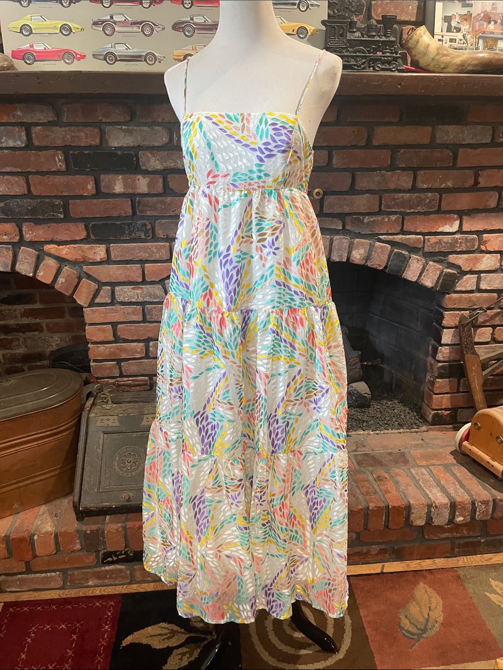 C/MEO Collective Set up dress ivory burnout Multicolor Leaf-Print Maxi size s